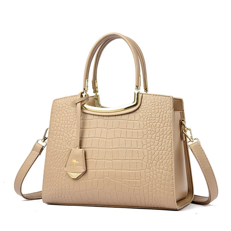 Elegant Large Crocodile Pattern Handbag Khaki