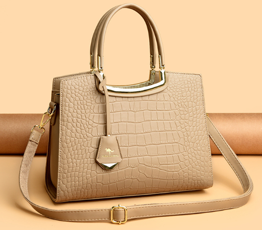 Elegant Large Crocodile Pattern Handbag Khaki