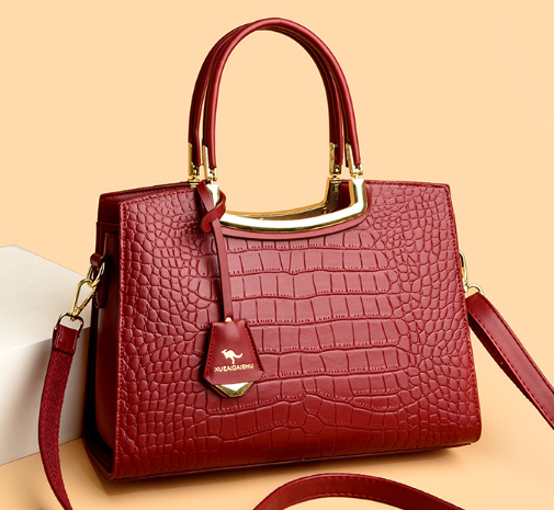 Elegant Large Crocodile Pattern Handbag Red