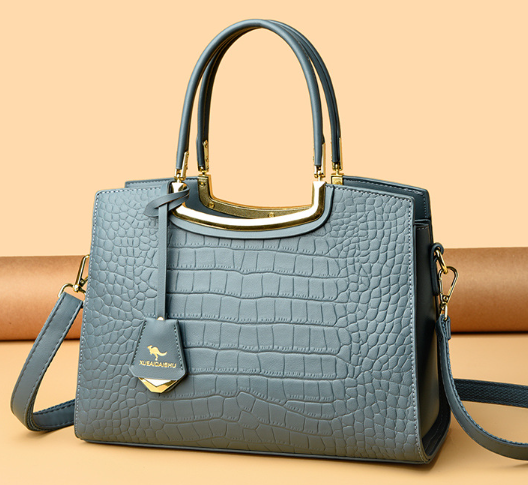 Elegant Large Crocodile Pattern Handbag Blue