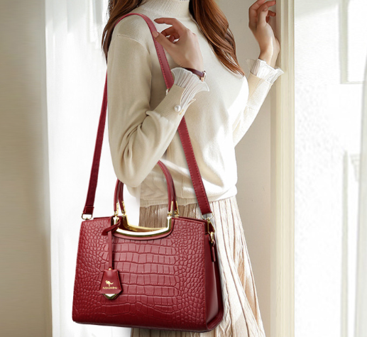 Elegant Large Crocodile Pattern Handbag Red