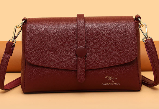 Elegant Burgundy Pebbled Leather Crossbody Bag Red