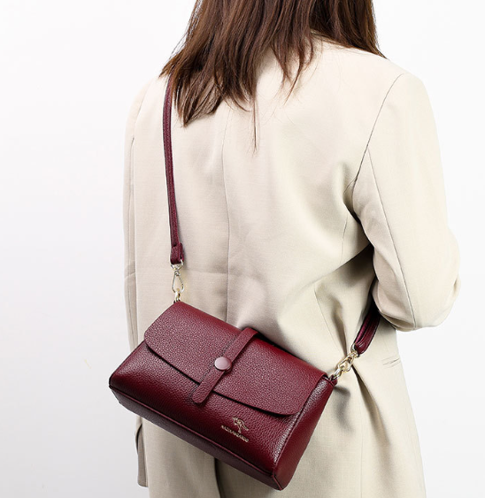 Elegant Burgundy Pebbled Leather Crossbody Bag Red