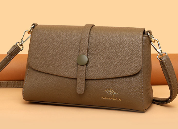 Elegant Burgundy Pebbled Leather Crossbody Bag Khaki
