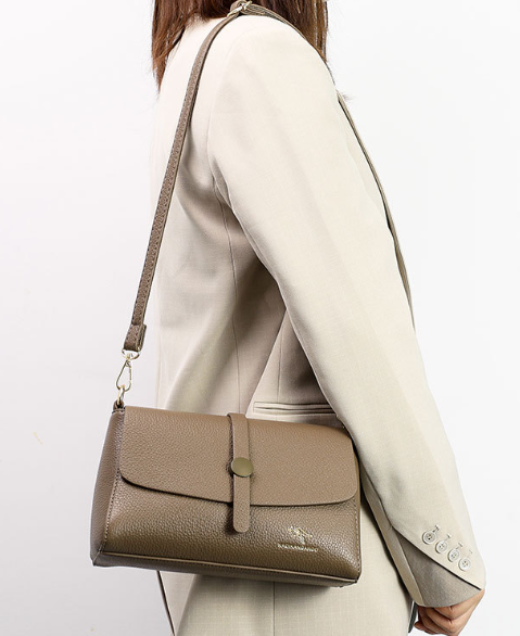 Elegant Burgundy Pebbled Leather Crossbody Bag Khaki