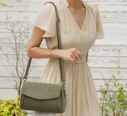 Elegant Medium Olive Green Messenger Bag Green