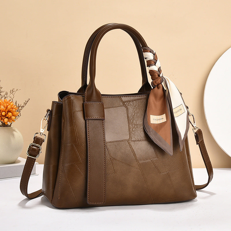 Elegant Large Brown Patchwork Tote Bag Brown