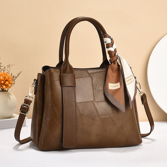 Elegant Large Brown Patchwork Tote Bag Brown