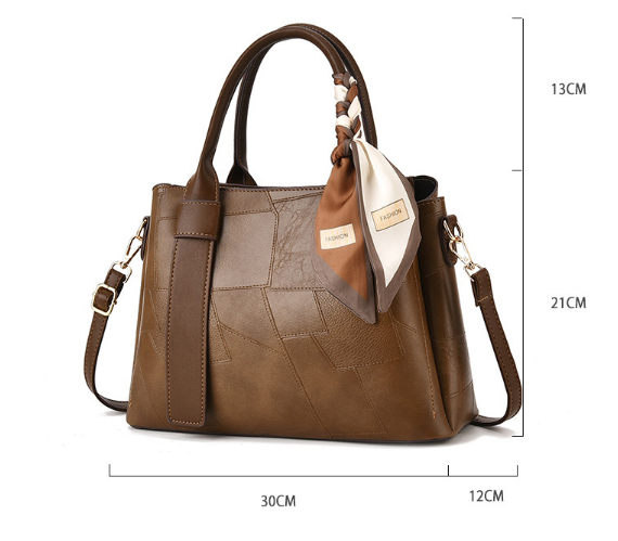 Elegant Large Brown Patchwork Tote Bag Brown