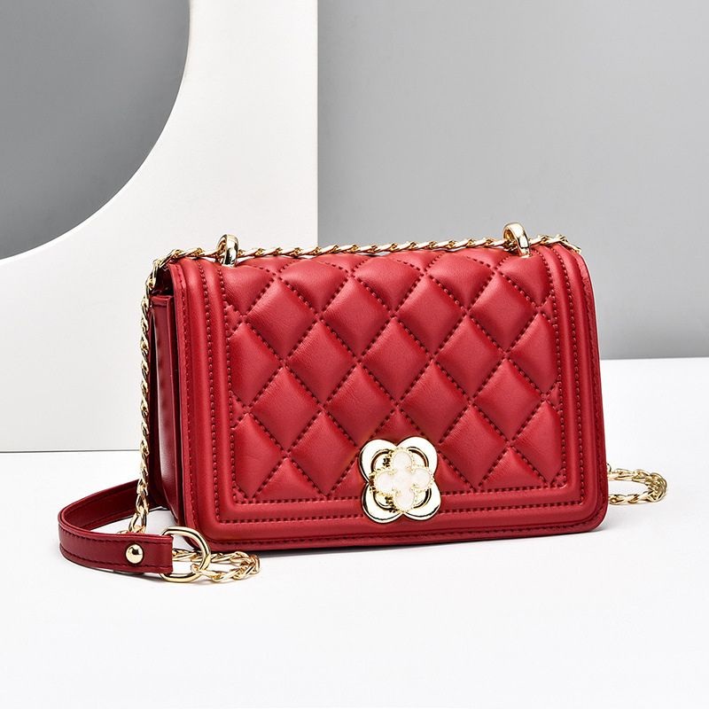 2023 New Fashion Small Fragrance Style Diamond Chain Bag Red