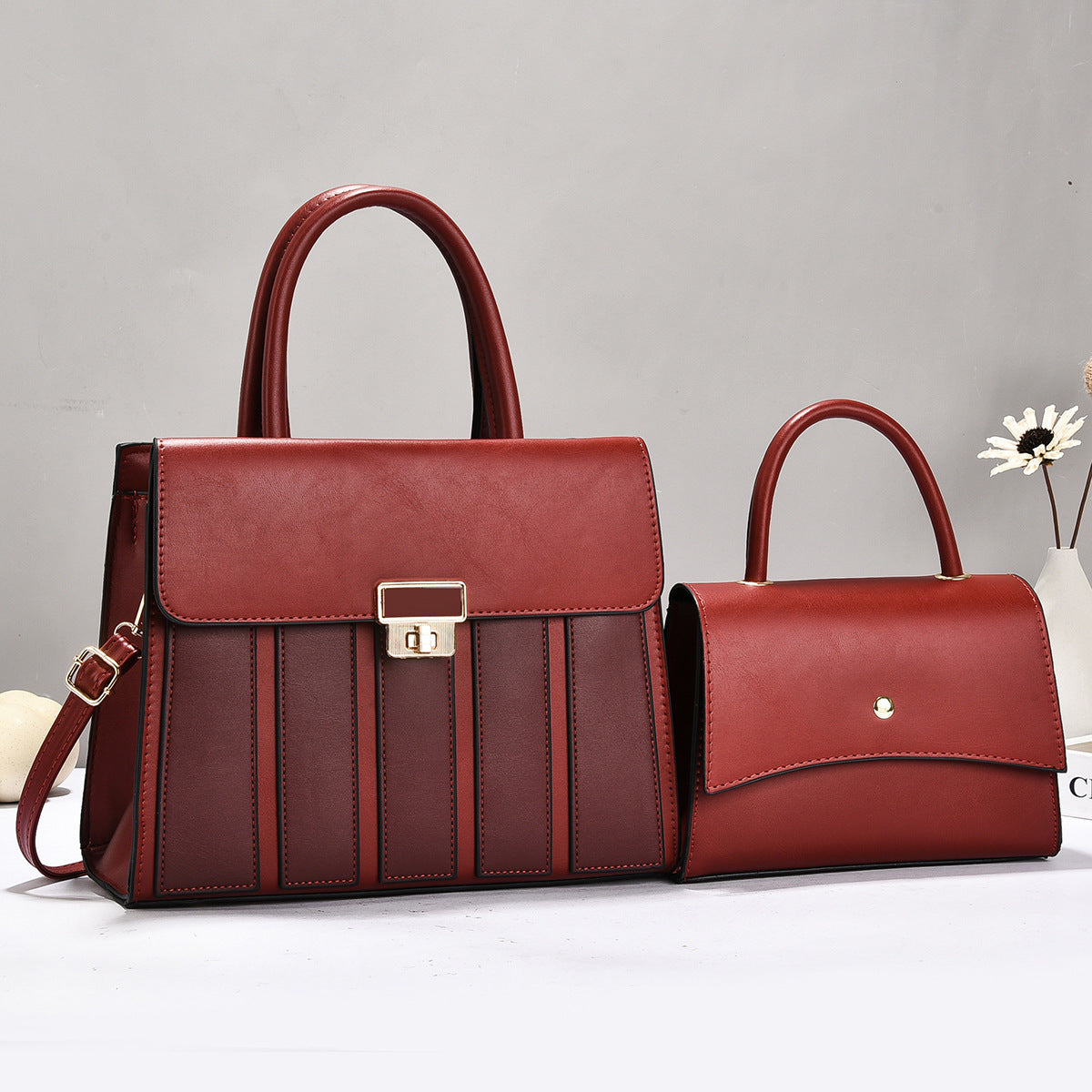 2026 Elegant Large 2-Piece Handbag Set Red