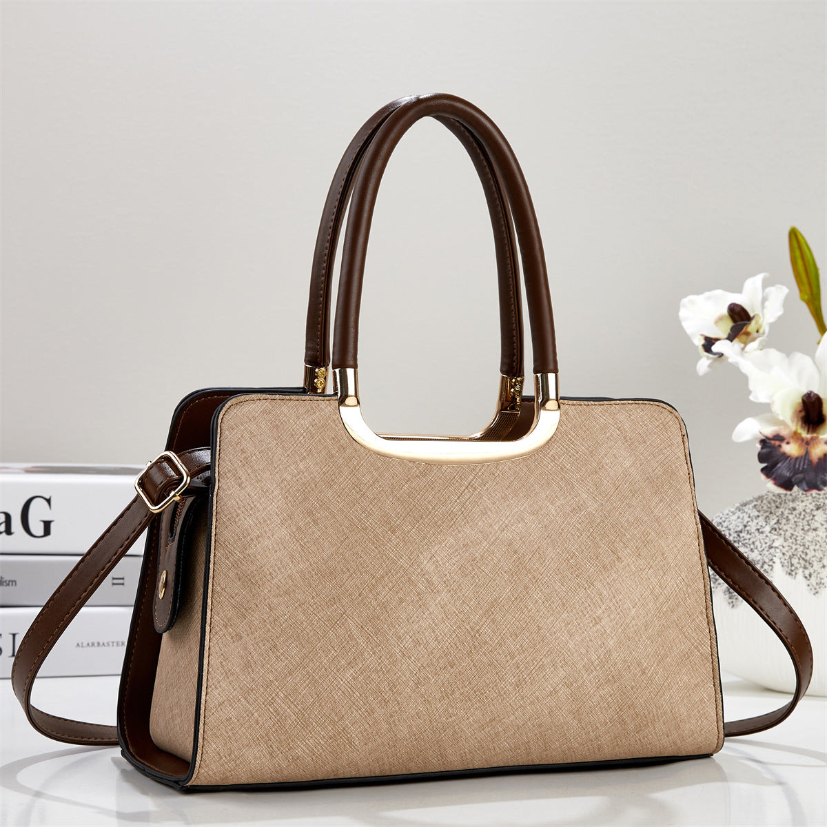 Elegant Medium Textured Handbag Khaki