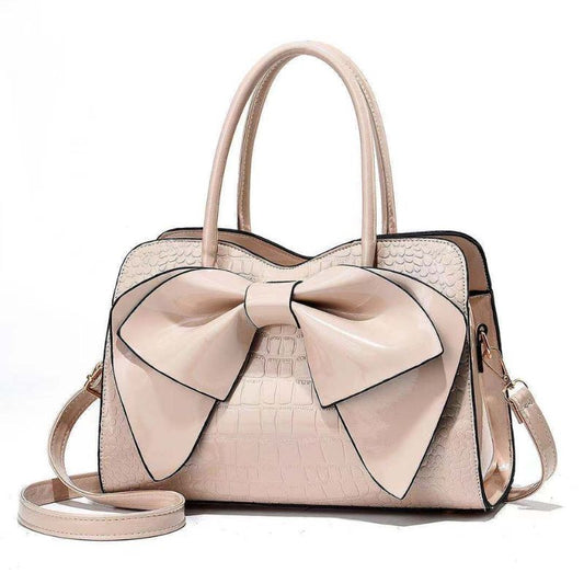 Temperament Bow Shoulder Shiny Handbag Beige