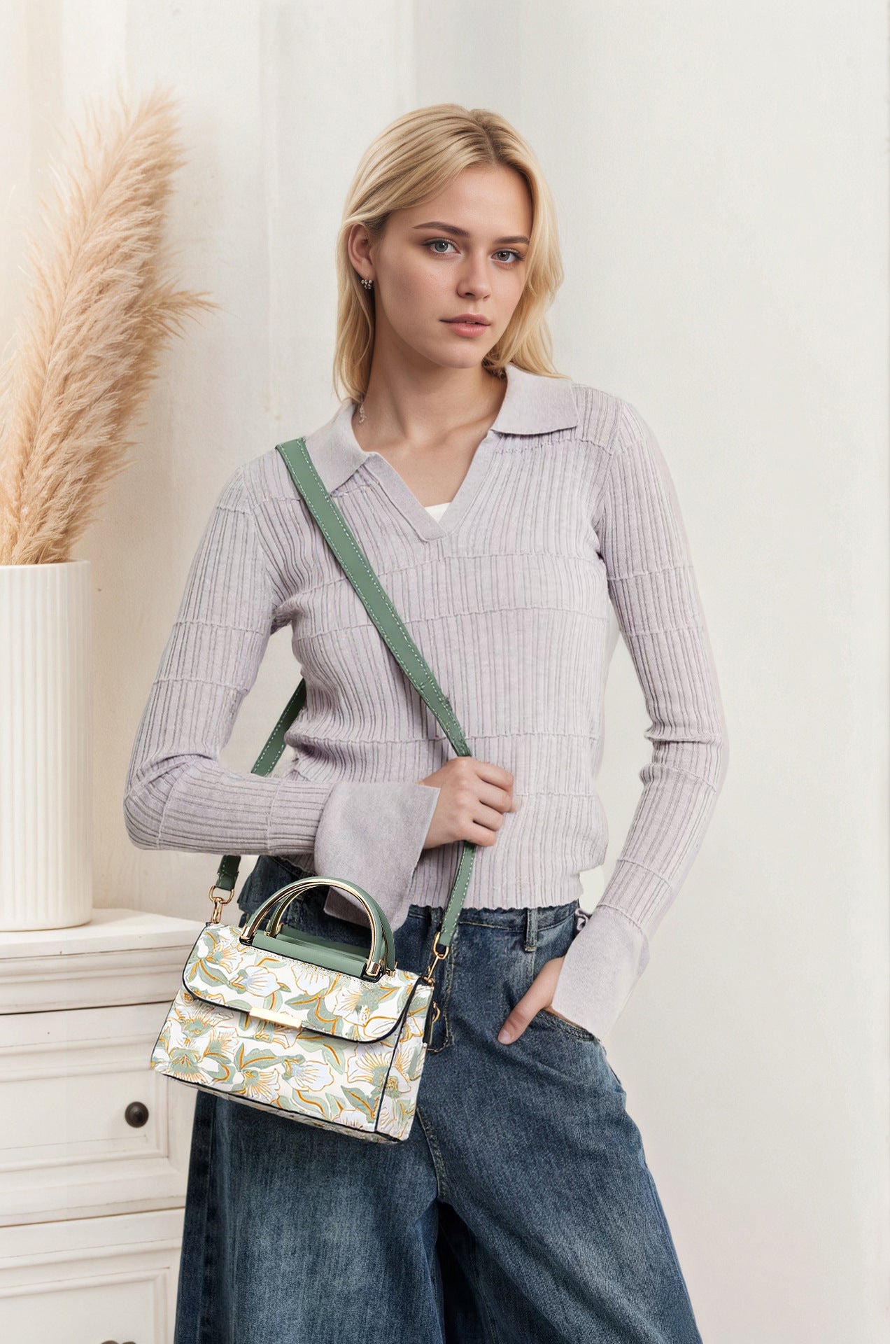 Trendy Women’s Printed Crossbody Bag – Small Ethnic Style Shoulder Handbag, Fashionable Everyday Purse