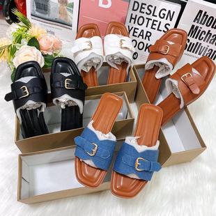 Premium Women’s Buckle Slide Sandals 2024 – Elegant Hardware Slippers, European & American Fashion