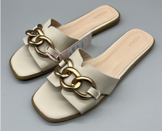Women’s Square Toe Chain Sandals – 2025 Summer Open Toe Flat Half Slippers, Fairy Style Outdoor Beach Shoes