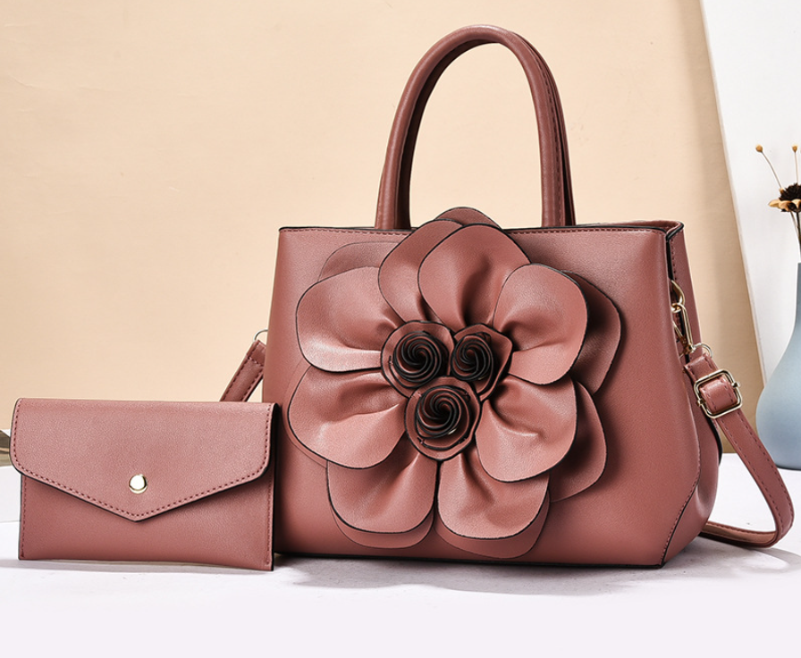 2026 Spring Solid Color College Style Women's Bag –  Leather Floral Hand & Shoulder Laptop Bag