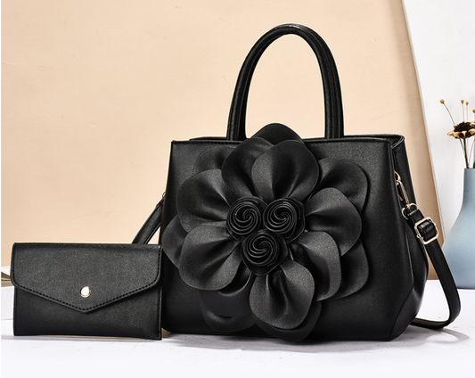 2026 Spring Solid Color College Style Women's Bag –  Leather Floral Hand & Shoulder Laptop Bag