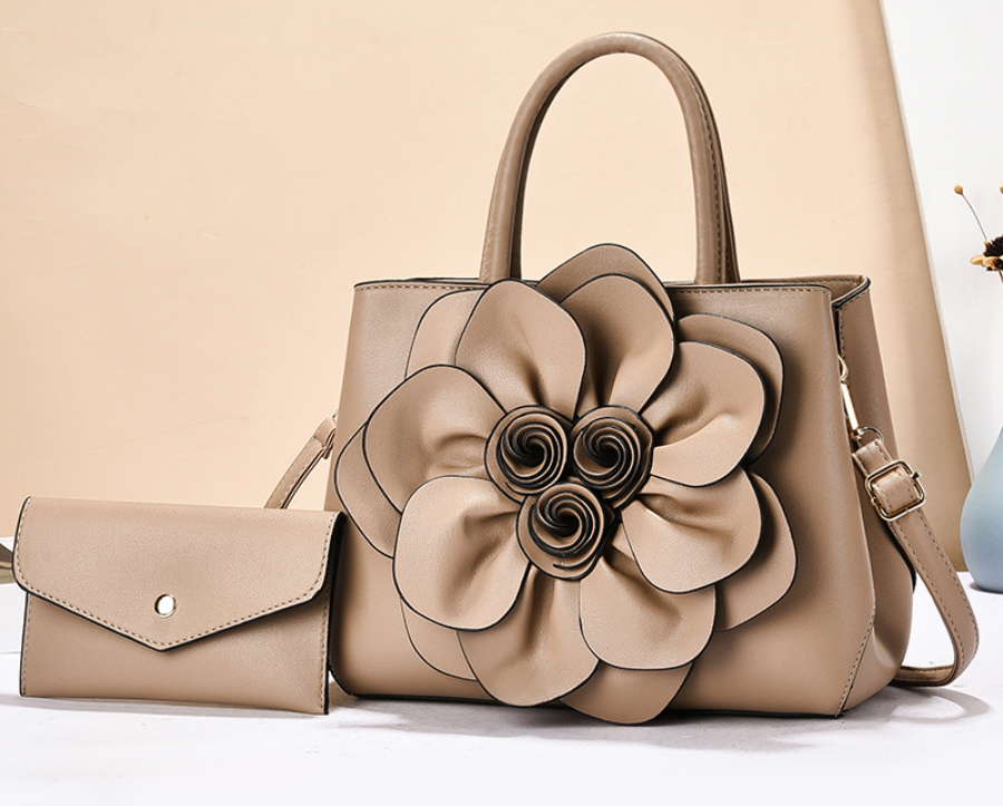 2026 Spring Solid Color College Style Women's Bag –  Leather Floral Hand & Shoulder Laptop Bag