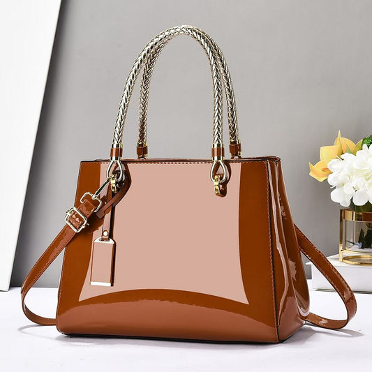 2026 Patent Leather Commuter Tote for Women – Large Capacity Simple Shoulder & Diagonal Crossbody Bag, Trendy Fashion Portable Handbag