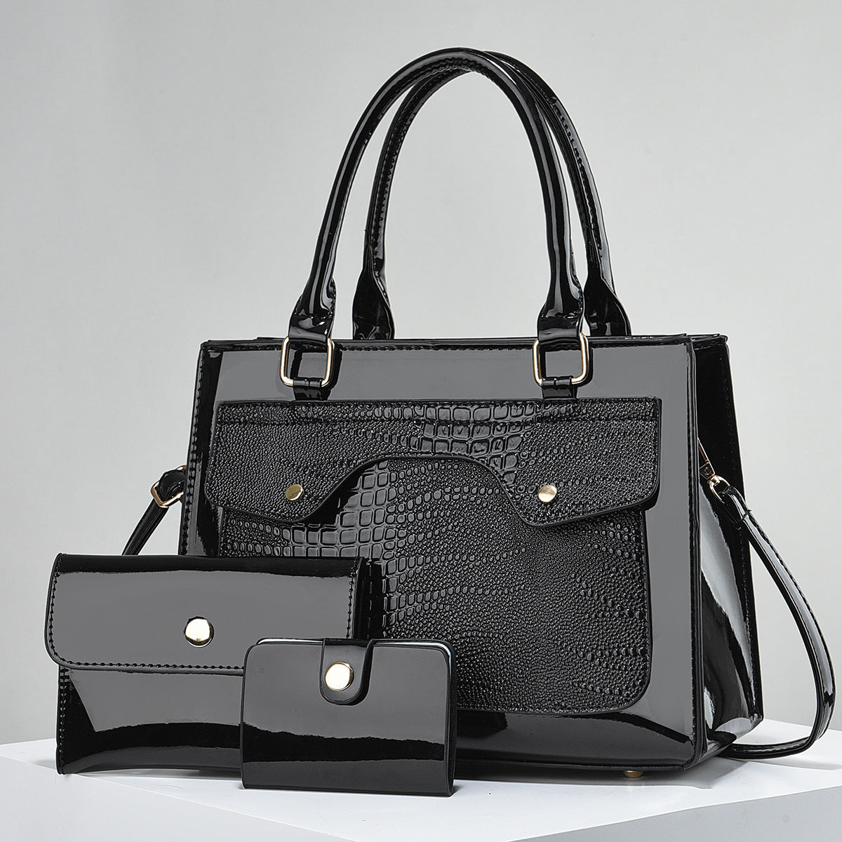 2026 Autumn Winter Bright Leather Women's Bag – Child & Mother Three-Piece Set, High-End Large Capacity Handbag
