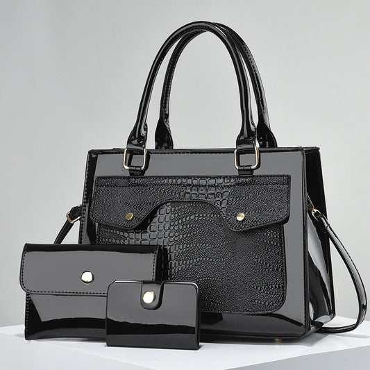 2026 Autumn Winter Bright Leather Women's Bag – Child & Mother Three-Piece Set, High-End Large Capacity Handbag