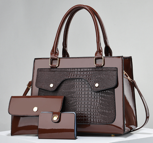 2026 Autumn Winter Bright Leather Women's Bag – Child & Mother Three-Piece Set, High-End Large Capacity Handbag